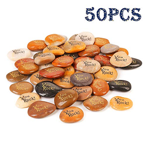 50PCS You Rock! RockImpact You Rock Gifts You are amazing Engraved Inspirational Rocks Faith Stones Novelty Gifts Appreciation Gratitude Rocks Healing Thank You Stones Wholesale Bulk You Rock, 2"-3"ea