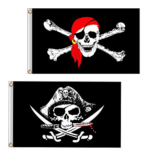 Dyung Tec Pirate Flag, 2 PCS 2' x 3' Skull and Crossbones Jolly Roger Flag for Outdoor