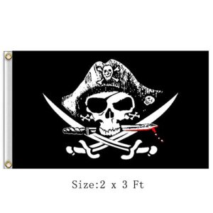 Dyung Tec Pirate Flag, 2 PCS 2' x 3' Skull and Crossbones Jolly Roger Flag for Outdoor