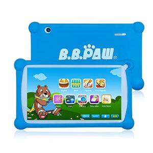 bbpaw kids tablet, 7 inch tablet for kids learning games preinstalled & parent control 16gb wifi android toddler tablet with educational app and protective case-blue