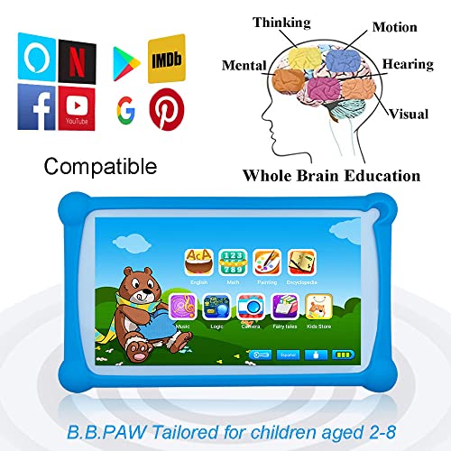 BBPAW Kids Tablet, 7 inch Tablet for Kids Learning Games Preinstalled & Parent Control 16GB WiFi Android Toddler Tablet with Educational APP and Protective Case-Blue