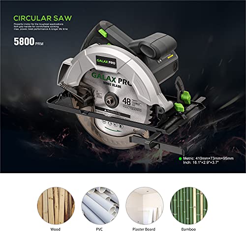 GALAX PRO Circular Saw 5800 RPM Hand-Held Cord Circular Saw, 10 Amp with 7-1/4 Inch Blade, Adjustable Cutting Depth (1-5/8" to 2-1/2") for Wood and Logs Cutting