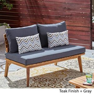 Christopher Knight Home Boyle Outdoor Acacia Wood Loveseat, Teak Finish/Gray