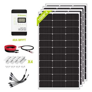 newpowa 9bb cell 400 watt 12v monocrystalline solar panel kit, 4pcs 100w 12volt solar charger kit+40a mppt charge controller+mounting z brackets+cable, high efficiency module rv boat off grid system