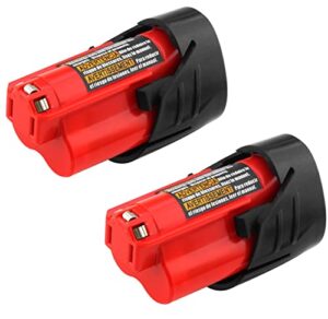 2packs 3.0ah 12 volt 48-11-2430 replacement battery compatible with milwaukee 12v battery lithium 48-11-2430 48-11-2420 48-11-2425 48-11-2401 48-11-2402 48-11-2440 48-11-2460 cordless power(orange)