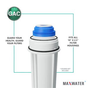 Max Water 10"x 2.5" GAC (Granular Activated Carbon) Water Filter Replacement Cartridge Compatible with 10" Standard Whole House and RO Water Filtration Systems, Coconut Shell Carbon - Pack of 25