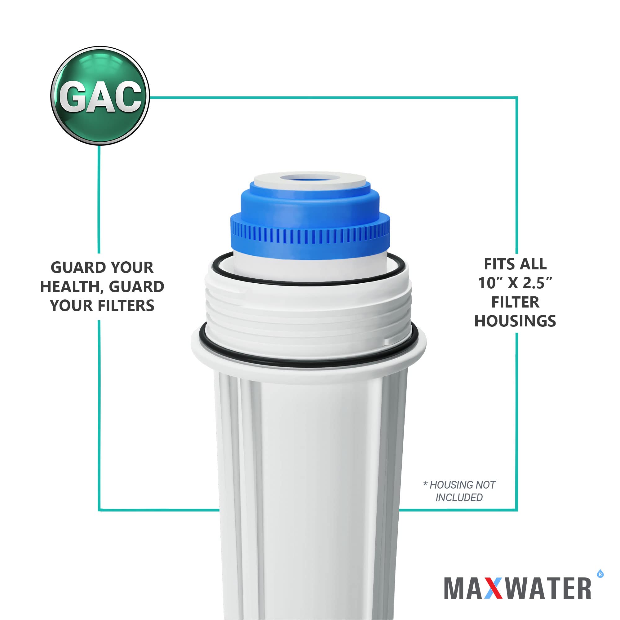 Max Water 10"x 2.5" GAC (Granular Activated Carbon) Water Filter Replacement Cartridge Compatible with 10" Standard Whole House and RO Water Filtration Systems, Coconut Shell Carbon - Pack of 25