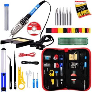 soldering kit - soldering iron 60 w adjustable temperature, soldering iron stand, soldering iron tip set, desoldering pump, solder wick, tweezers - soldering iron kit for electronics [110 v, us plug]