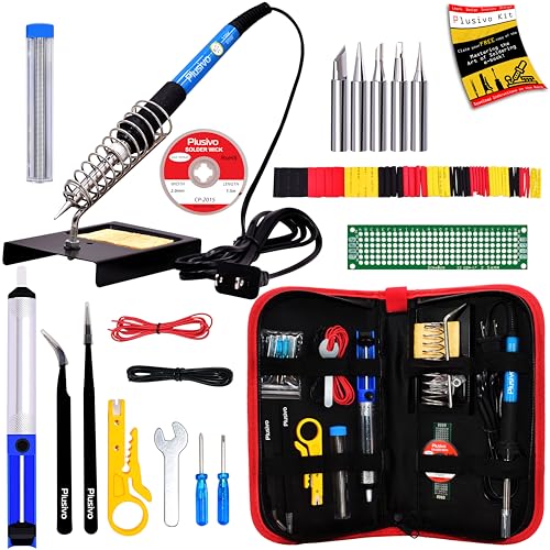 Soldering Kit - Soldering Iron 60 W Adjustable Temperature, Soldering Iron Stand, Soldering Iron Tip Set, Desoldering Pump, Solder Wick, Tweezers - Soldering Iron Kit for Electronics [110 V, US Plug]