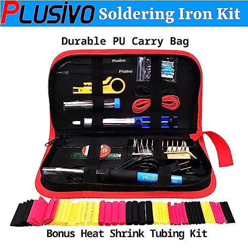 Soldering Kit - Soldering Iron 60 W Adjustable Temperature, Soldering Iron Stand, Soldering Iron Tip Set, Desoldering Pump, Solder Wick, Tweezers - Soldering Iron Kit for Electronics [110 V, US Plug]