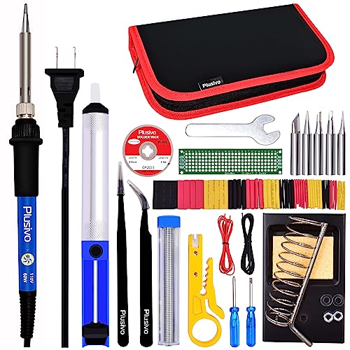 Soldering Kit - Soldering Iron 60 W Adjustable Temperature, Soldering Iron Stand, Soldering Iron Tip Set, Desoldering Pump, Solder Wick, Tweezers - Soldering Iron Kit for Electronics [110 V, US Plug]