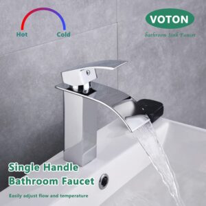 VOTON Bathroom Chrome Faucet for Sink Single Handle 1 Hole with 3 Hole Deck Plate, Rv Lavatory Vessel Faucet