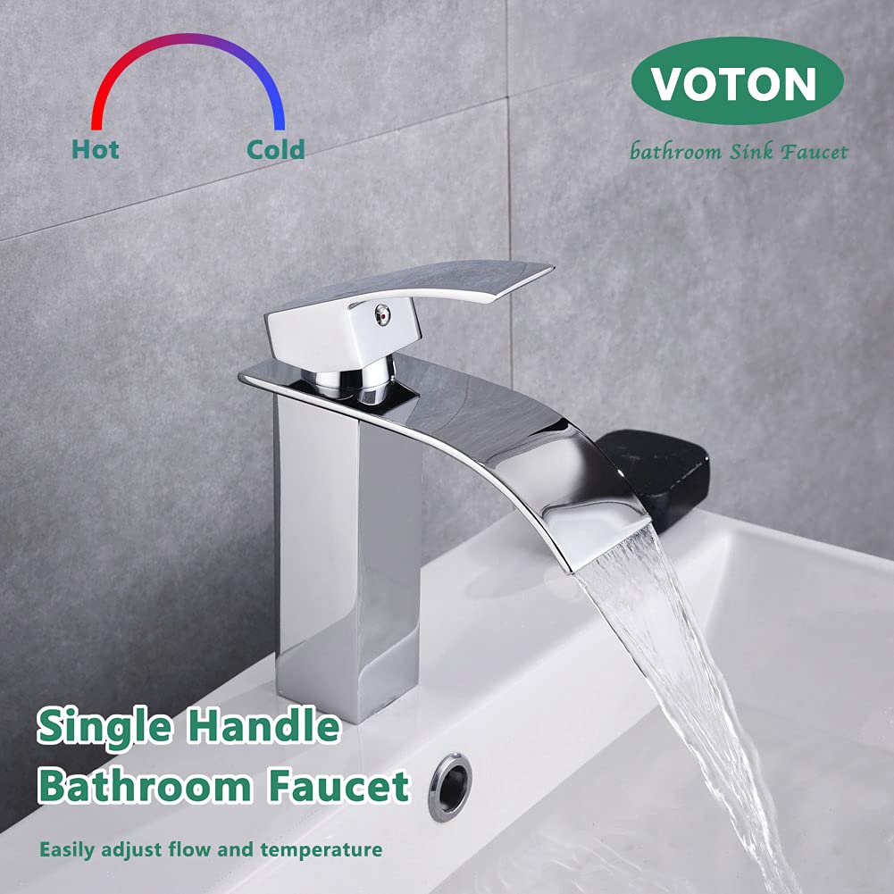 VOTON Bathroom Chrome Faucet for Sink Single Handle 1 Hole with 3 Hole Deck Plate, Rv Lavatory Vessel Faucet