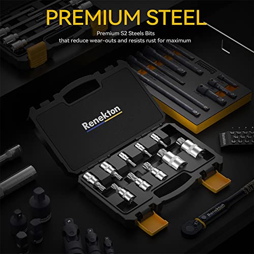 Renekton Triple Square Spline Bit Socket Set XZN,Tamper Proof,1/2" 3/8" 1/4" Drive,M4 - M18,S2 Steel,10 Pieces