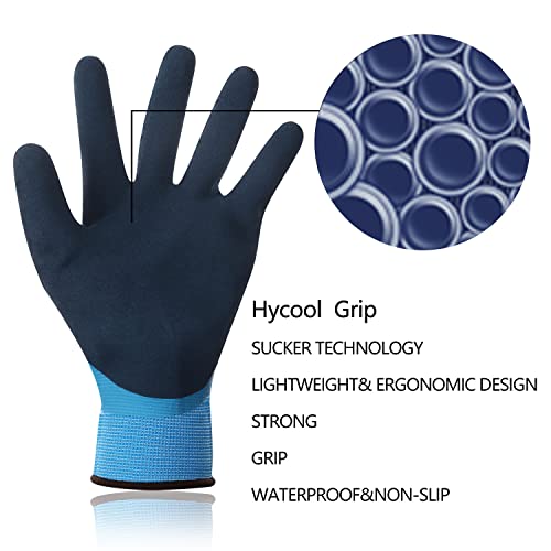 DS Safety Waterproof Work Gloves Hycool Grip Working Gloves 1 Pair(L,Blue)