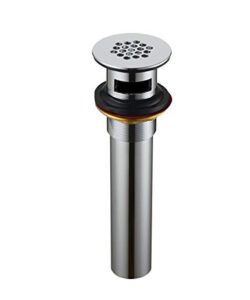 purelux grid drain strainer assembly with overflow for bathroom sink, made of brass chrome finish