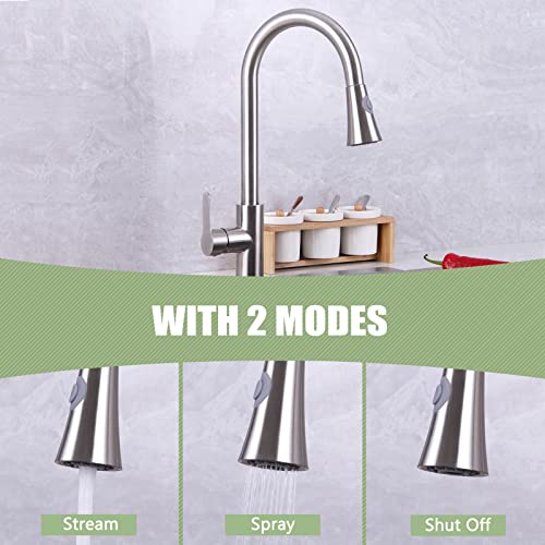 Pull Down Faucet Spray Head, Angle Simple Kitchen Sink Faucet Sprayer Head Nozzle Pull Out Hose Sprayer Replacement Part Faucet Head Kitchen Tap Sprayer Spout, Brushed Nickel