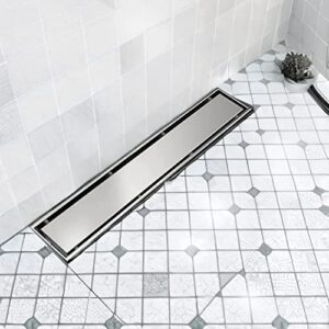 USHOWER 24-Inch Linear Shower Drain with Reversible 2-in-1 Tile Insert Cover, SUS304 Stainless Steel, Includes Hair Strainer, Brushed Nickel