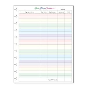 colorful bill pay checklist for 11 disc letter size planners (8.5'' x 11'') budget refills