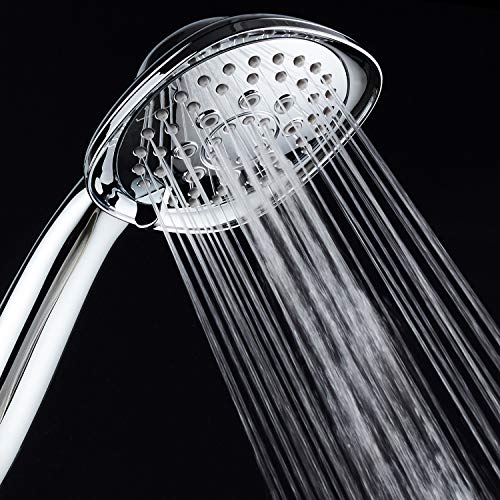 AquaDance, Chrome Luxury Square 6-setting High-Pressure Hand Extra-Long 72" Stainless Steel Hose, Bracket, Solid Brass Fittings, Finish. Premium Handheld Shower Head from Top American