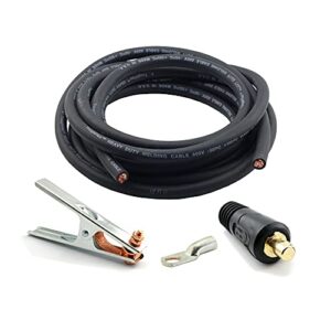 weldingcity 10-ft 2-awg usa-made heavy duty welding cable with work clamp and dinse-type twistlock connector plug for welder whip lead