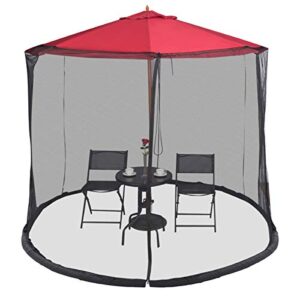 Tangkula 9/10FT Patio Umbrella Screen, with Zipper Door and Polyester Mesh Netting, Height and Diameter Adjustable, Suitable for Outdoor Patio Camping Umbrella