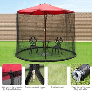 Tangkula 9/10FT Patio Umbrella Screen, with Zipper Door and Polyester Mesh Netting, Height and Diameter Adjustable, Suitable for Outdoor Patio Camping Umbrella