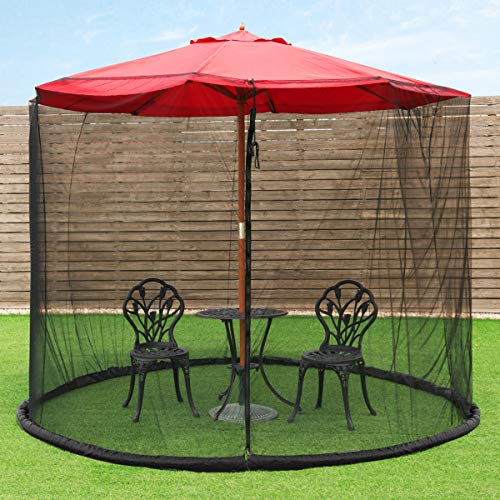 Tangkula 9/10FT Patio Umbrella Screen, with Zipper Door and Polyester Mesh Netting, Height and Diameter Adjustable, Suitable for Outdoor Patio Camping Umbrella