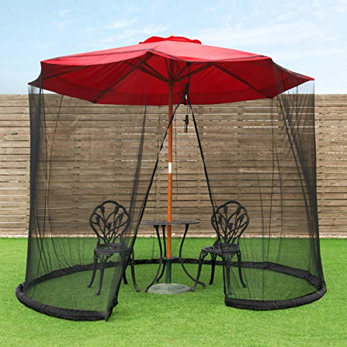 Tangkula 9/10FT Patio Umbrella Screen, with Zipper Door and Polyester Mesh Netting, Height and Diameter Adjustable, Suitable for Outdoor Patio Camping Umbrella