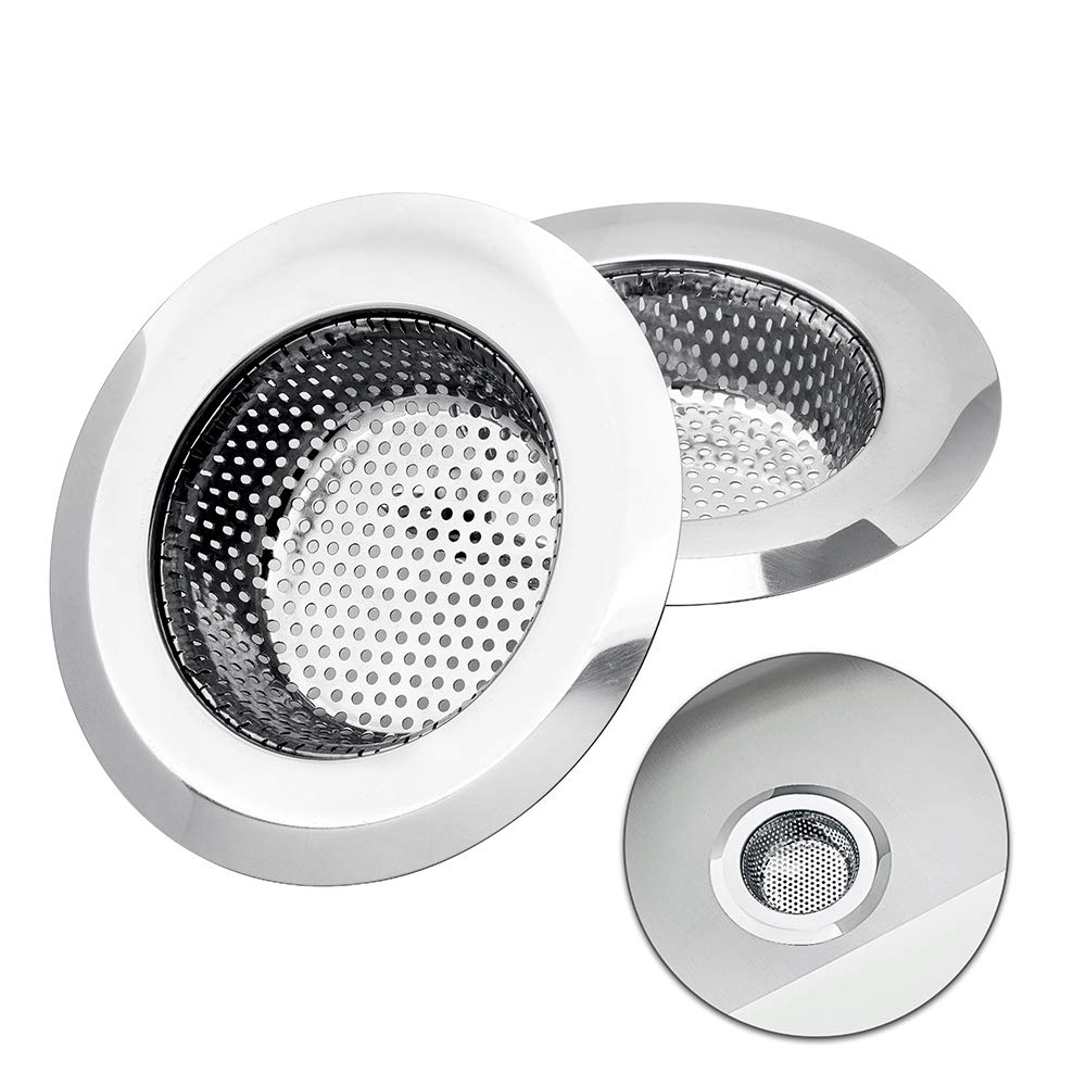 Kitchen Sink Strainer Basket Drain Catcher (2-pack) - 4.5” Diameter, Wide Rim, Premium Stainless Steel Sink Disposal Stopper, Anti-Clogging Micro-Perforation 2mm Holes Basket Drains Sieve - Rust Free