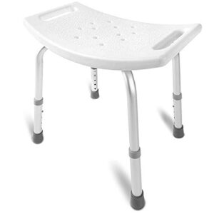 dmi shower chair bath seat for tub or shower bench for inside shower, made of non slip aluminum with plastic seat, no tools needed, adjustable height, holds weight up to 300 pounds, bath bench, white