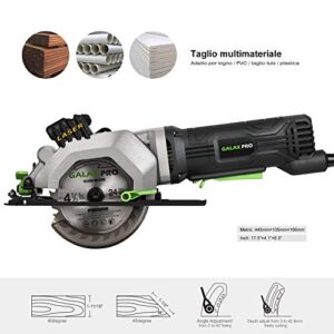 GALAX PRO 4Amp 3500RPM Circular Saw with Laser Guide, Max. Cutting Depth1-11/16"(90°), 1-1/8"(45°）Compact Saw with 4-1/2" 24T TCT Blade, Vacuum Adapter, Blade Wrench, and Rip Guide