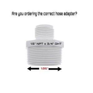 Van Enterprises PVC Garden Hose Adapter (Male 1.5" NPT x 3/4" GHT) for Sump Pump and Pool Pump Hose Adapter