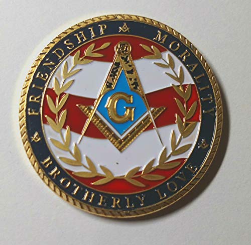 Masonic Freemason Friendship Morality Brotherly Love - United States Freemason Military Veteran Colorized Challenge Art Coin