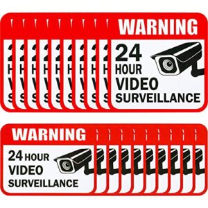 Tatuo 20 Pieces Video Surveillance Sticker Sign Decal 2 Size for Home Business Camera Alarm System Stickers, 5 x 5 Inches and 3 x 4 Inches Adhesive 24 Hours Security Warning Signs