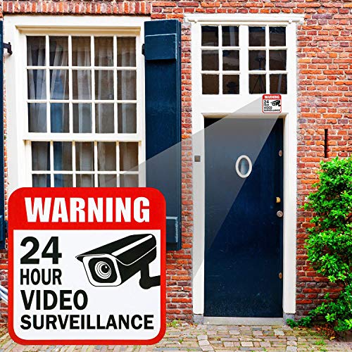 Tatuo 20 Pieces Video Surveillance Sticker Sign Decal 2 Size for Home Business Camera Alarm System Stickers, 5 x 5 Inches and 3 x 4 Inches Adhesive 24 Hours Security Warning Signs