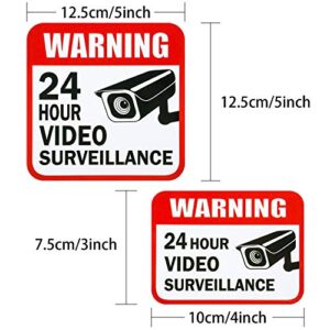 Tatuo 20 Pieces Video Surveillance Sticker Sign Decal 2 Size for Home Business Camera Alarm System Stickers, 5 x 5 Inches and 3 x 4 Inches Adhesive 24 Hours Security Warning Signs
