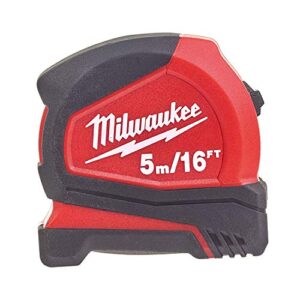 milwaukee 4932459595 pro compact tape measure c5-16/25, red, 5m/16ft