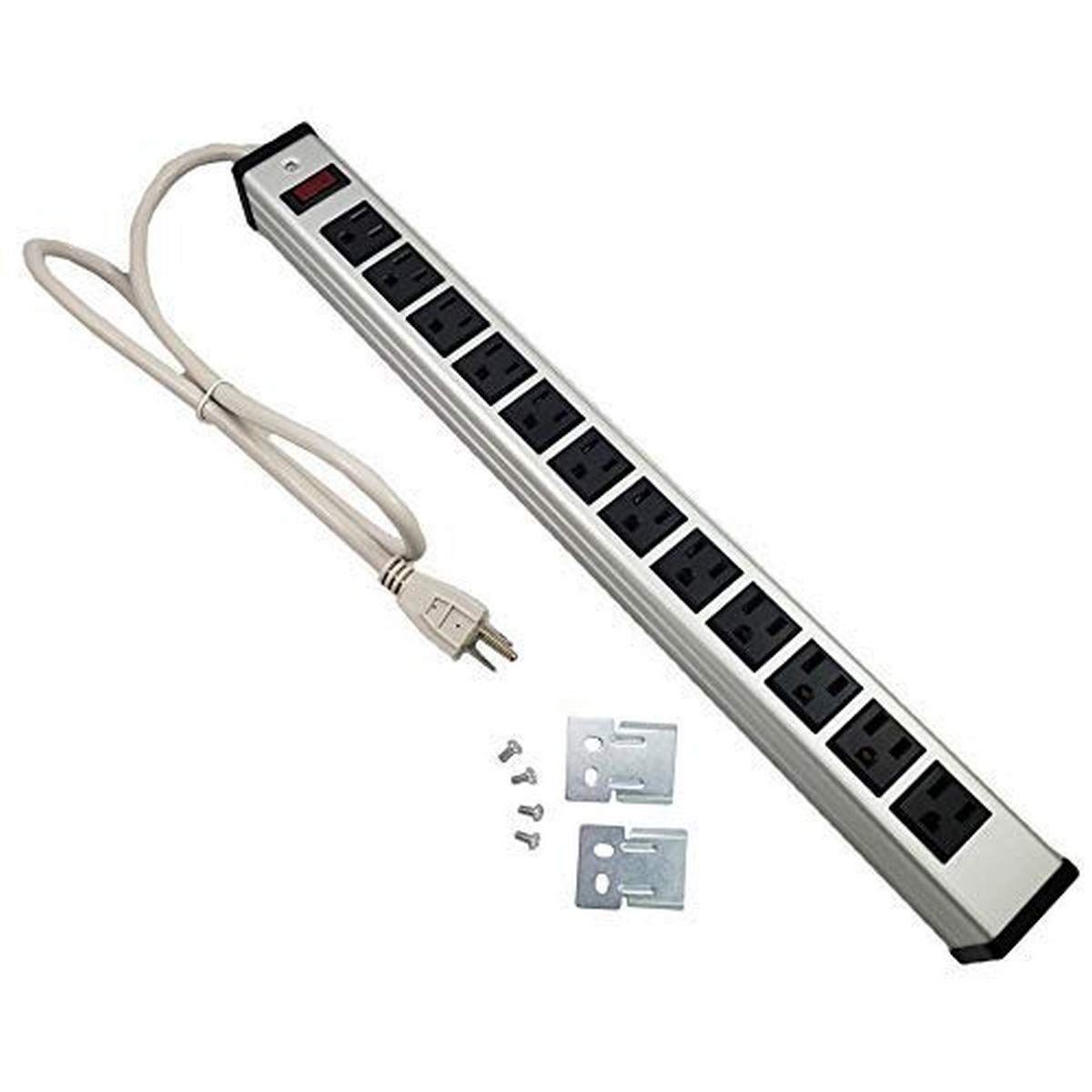 GlobalTone 12 Outlet Power Strip Bar | Power Strip with Circuit Breaker Protection & Heavy Duty Extension Cord | Multi Plug Outlet, UL Listed, 15A, 3ft Cord (14AWG)