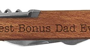 Stepdad Gifts Best Bonus Dad Ever Laser Engraved Dark Wood 6 Function Multitool Pocket Knife