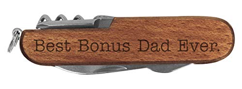 Stepdad Gifts Best Bonus Dad Ever Laser Engraved Dark Wood 6 Function Multitool Pocket Knife