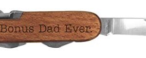 Stepdad Gifts Best Bonus Dad Ever Laser Engraved Dark Wood 6 Function Multitool Pocket Knife