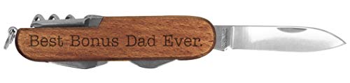 Stepdad Gifts Best Bonus Dad Ever Laser Engraved Dark Wood 6 Function Multitool Pocket Knife