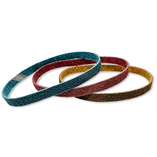 Red Label Abrasives 1 X 30 Inch Non Woven Surface Conditioning Sanding Belts for Knife Makers and Metal Fabricators - Coarse, Medium, and Fine Grits - 3 Pack Assortment