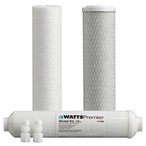 watts premier wp560032 reverse osmosis 4 stage water filter 3 piece replacement kit for zerowaste and ro-tfm-4sv, 10 inch