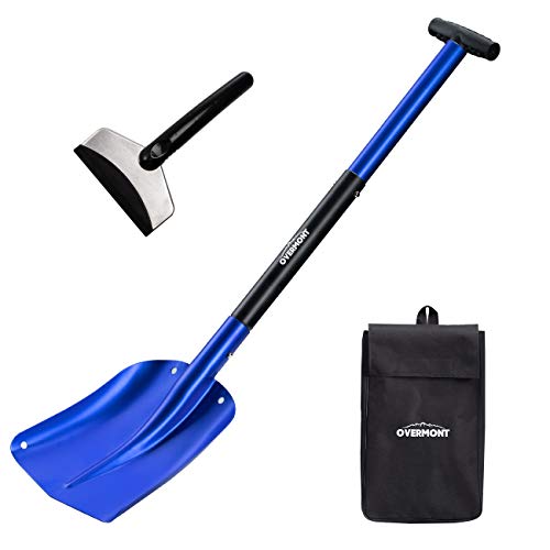 Overmont Collapsible Snow Shovel Aluminum - Lightweight Snow Utility with Ice Scraper and Carrying Bag Sizes 32 and 42 Inch