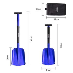 Overmont Collapsible Snow Shovel Aluminum - Lightweight Snow Utility with Ice Scraper and Carrying Bag Sizes 32 and 42 Inch