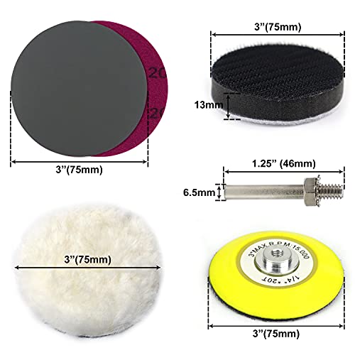 POLIWELL 150 PCS 3 Inch Sanding Discs Silicon Carbide 400-10000 Grits Wet/Dry Hook and Loop Sandpaper for Drill Grinder Rotary Tools with 1/4 in Backing Pad, Wool Pad and 3pcs Soft Foam Pads