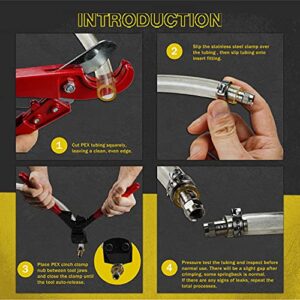 KOTTO Ratchet PEX Crimping Clamp Cinch Tool & Pipe Hose Cutter Meets ASTM 2098 & Stainless Steel Pipe Clamps, Pipe Fitting Tool Kit Sizes 3/8" to 1" - 20 pcs 1/2", 10 pcs 3/4" Clamps With Storage Bag