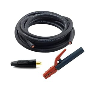 weldingcity 10-ft 1/0-awg usa-made heavy duty welding cable with stick electrode holder stinger and tweco/lenco-type twistlock connector plug for welder whip lead